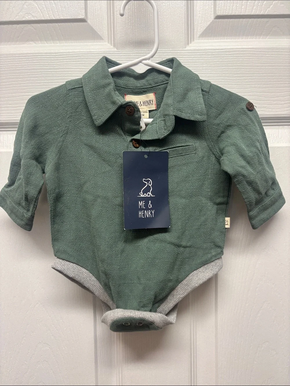 Me & Henry Green Polo Textured Cotton Onsie 0-3 M New